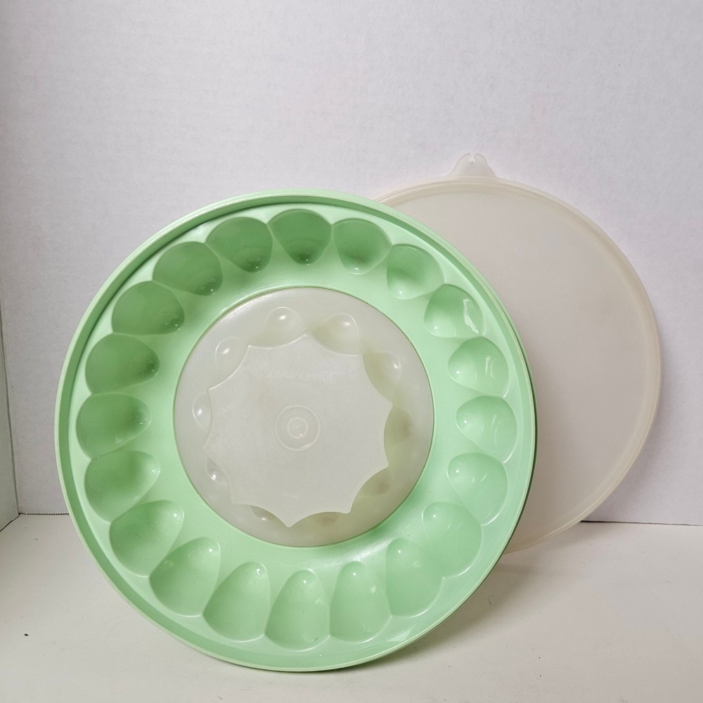 MCM Vintage Tupperware Jel-N-Serve Jello Mold‎ Mint Green 3 Piece Set 1201 1202